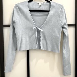 FULL TILT Ribbed Tie Front Womens Light Blue Cardigan